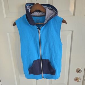 Fruit of the Loom Turquoise Sleeveless Zip Hoodie Vest with Navy Accents